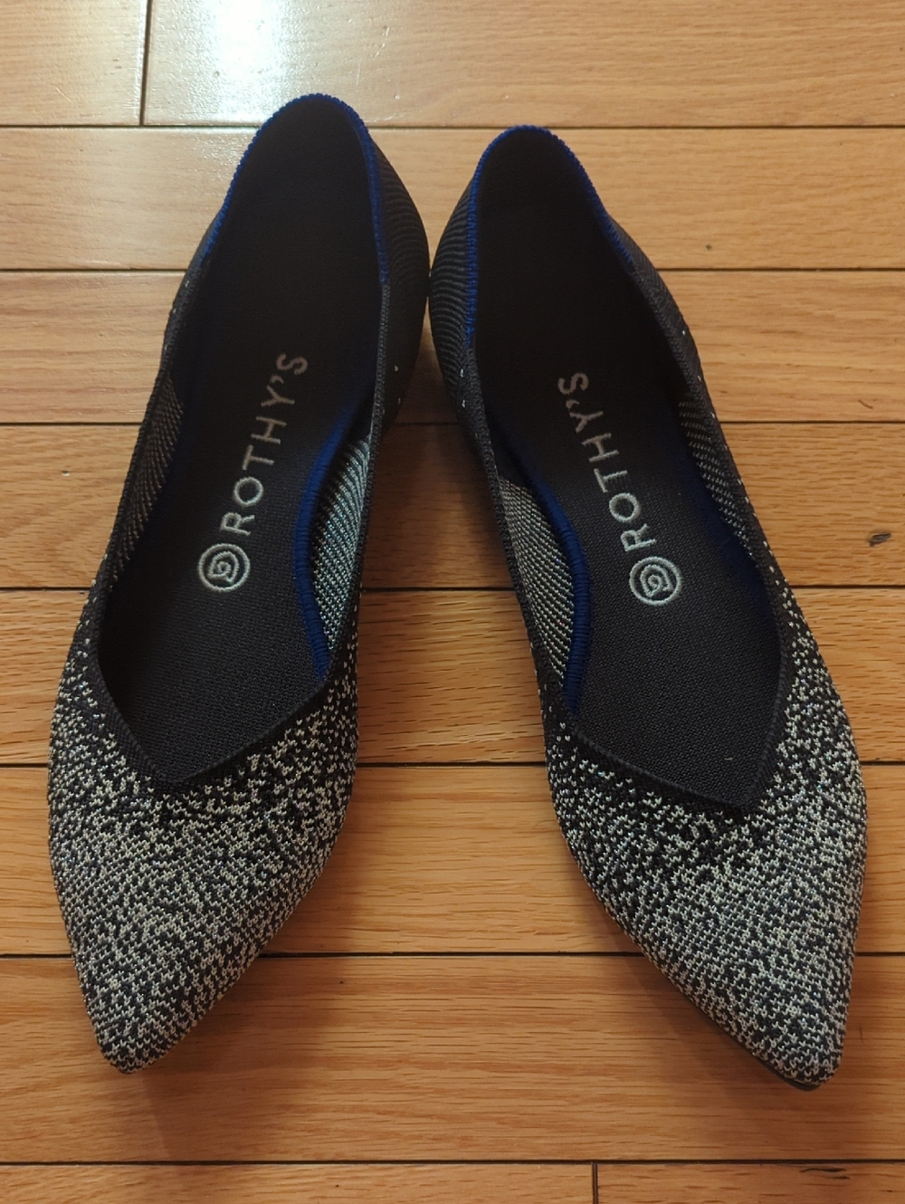 Rothy's Black and Silver Ombre Knit Pointe Ballet Flats - Limited Edition